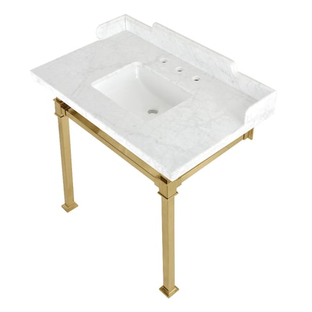 Kingston Brass 36 Carrara Marble Console Sink with Stainless Steel Legs, Marble WhiteBrushed Brass LMS36MSQ7
